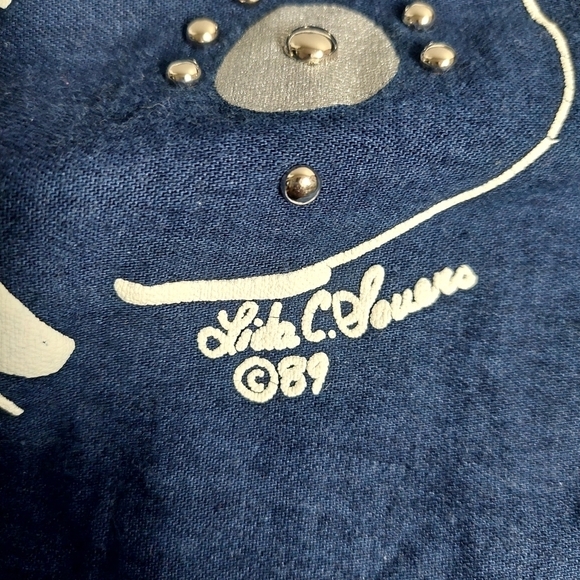 Lida Blue Chambray Top Shirt Southwestern‎ Art Vintage 80s Embelished Size L - Picture 10 of 13